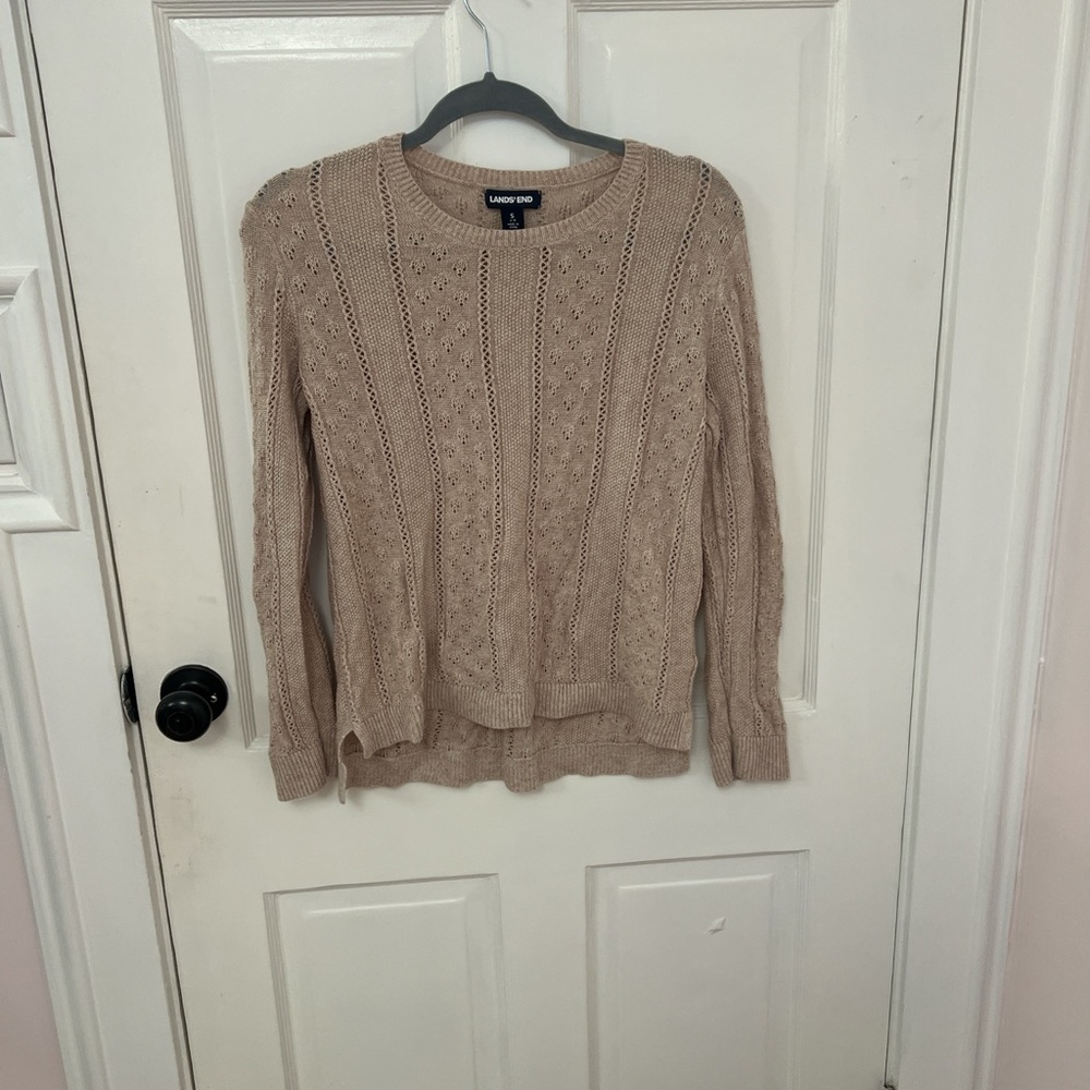 Lands' End Women's Tan Cable Knit Sweater